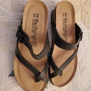 Maibulun Navy/White Polka Dot Cork Sandals Cross Toe Women 7 NEW SEE DESCRIPTION